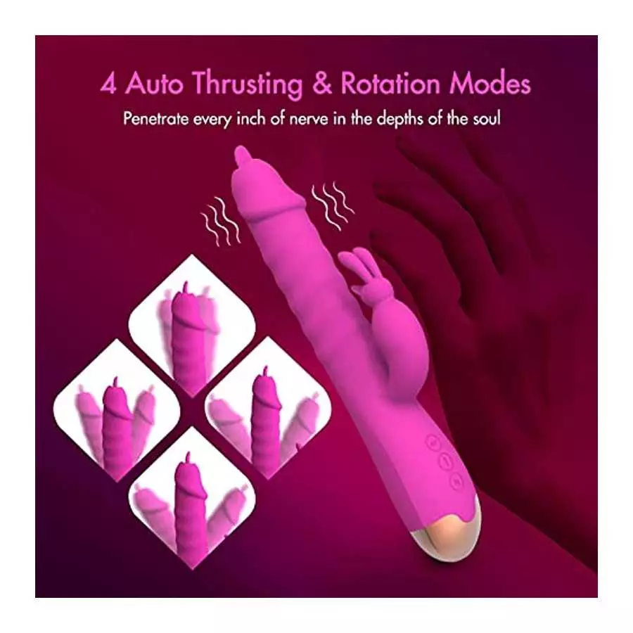 G Spot Rabbit Vibrators, Licking Tongue Clitoral Stimulator with 12 Powerful Vibration 4 Thrusting Roating, Heating Dildo Vibrat