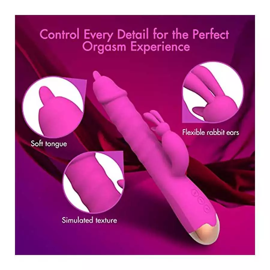G Spot Rabbit Vibrators, Licking Tongue Clitoral Stimulator with 12 Powerful Vibration 4 Thrusting Roating, Heating Dildo Vibrat