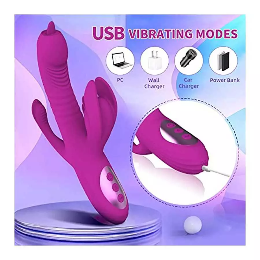 Rabbit Vibrator for Women, G Spot Dildo Vibrator, PUWCBZE Clitoral Stimulator with 10 Powerful Vibrations & 8 Thrusting Tongue L
