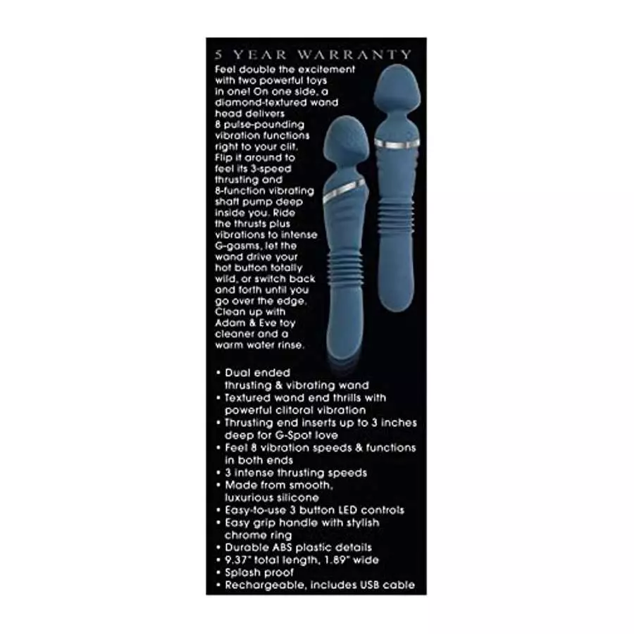 Adam & Eve Dual Ended Thrusting Wand Rechargeable Silicone Vibrator - Teal