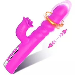 4 in 1 Thrusting Rabbit Vibrator for Woman Sex Toys G Spot Vibrator 8 Rotating Vibrating Telescopic Modes 5 Tongue Licking Modes