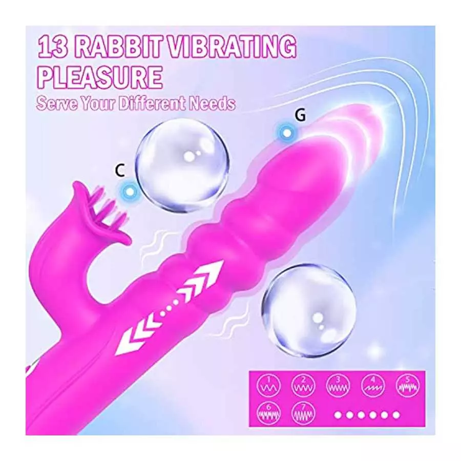 4 in 1 Thrusting Rabbit Vibrator for Woman Sex Toys G Spot Vibrator 8 Rotating Vibrating Telescopic Modes 5 Tongue Licking Modes