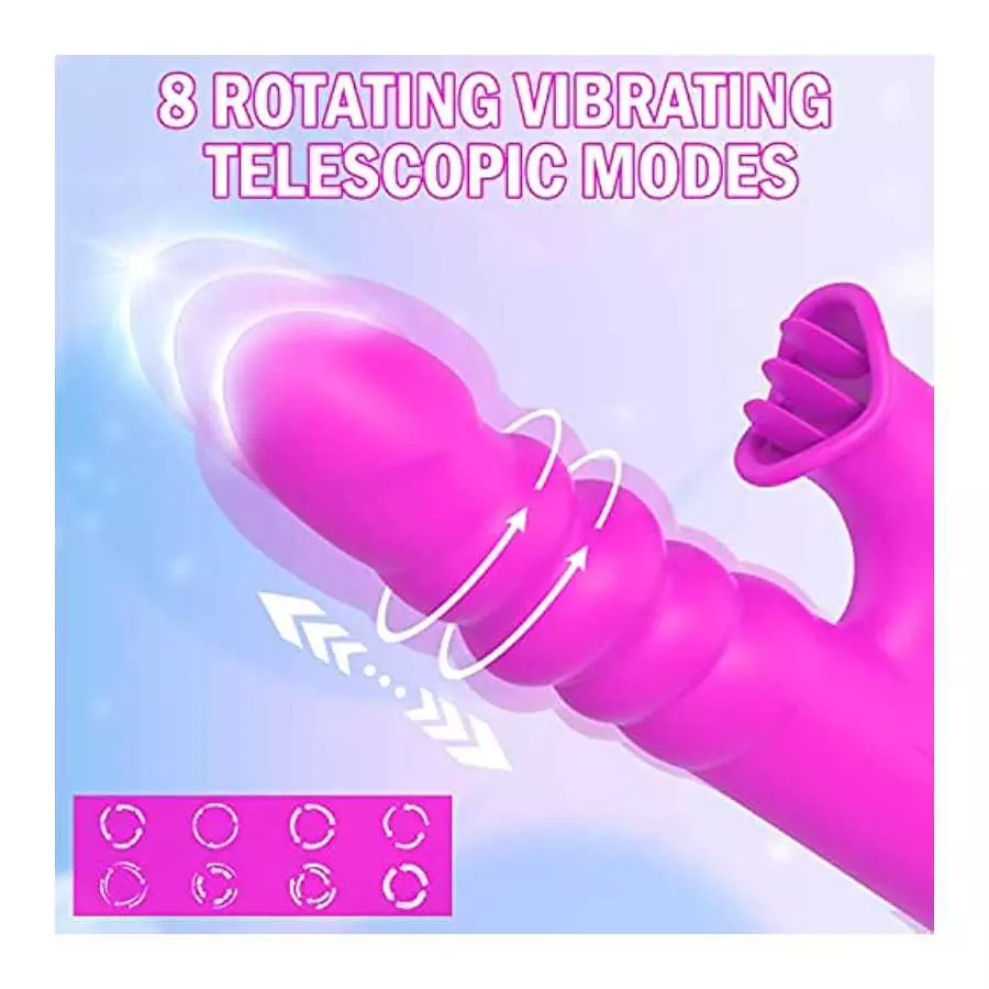 4 in 1 Thrusting Rabbit Vibrator for Woman Sex Toys G Spot Vibrator 8 Rotating Vibrating Telescopic Modes 5 Tongue Licking Modes