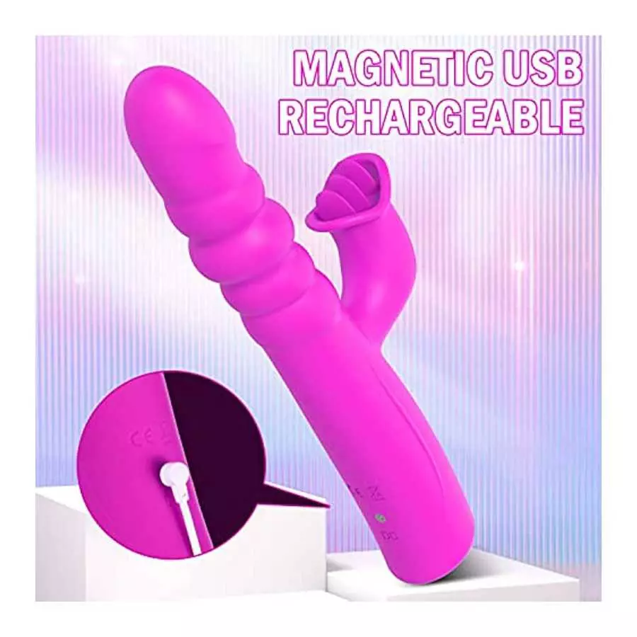 4 in 1 Thrusting Rabbit Vibrator for Woman Sex Toys G Spot Vibrator 8 Rotating Vibrating Telescopic Modes 5 Tongue Licking Modes