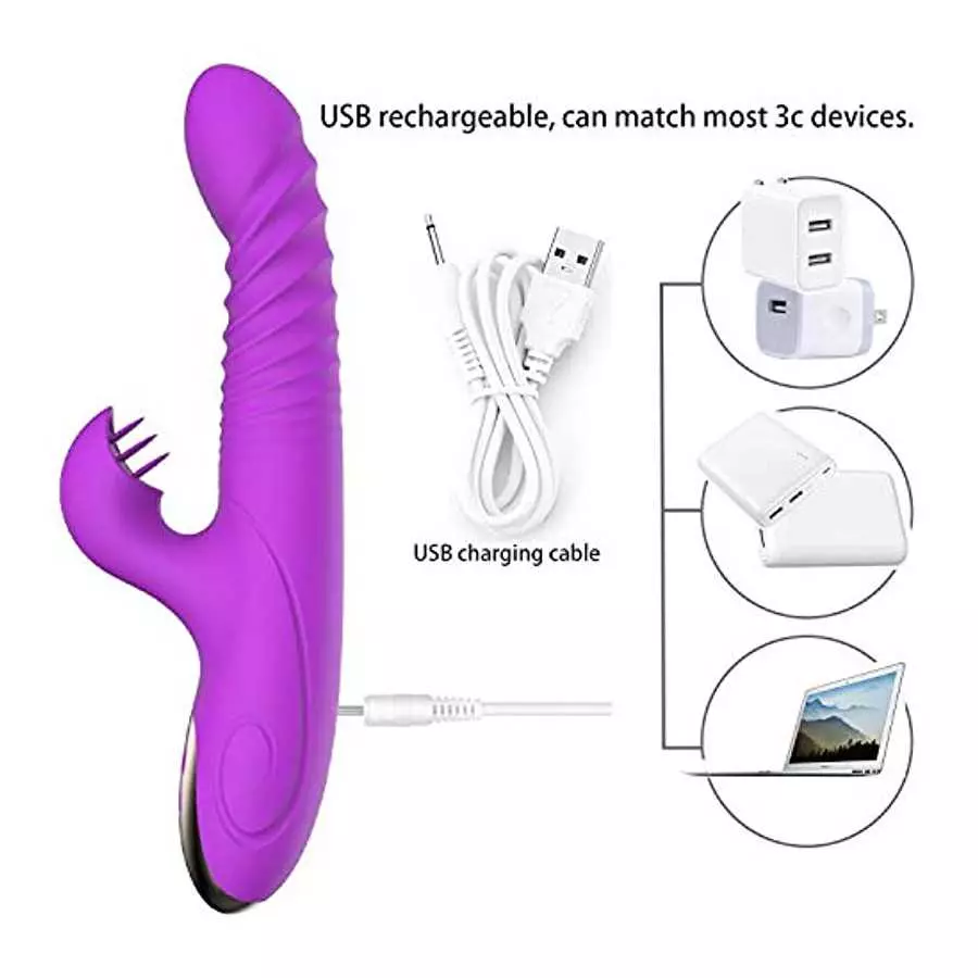 G Spot Rabbit Vibrator for Women Clitoris Stimulation with 8 Powerful Vibrations Rechargeable 3 in 1 Clit Anal Stimulating Dildo