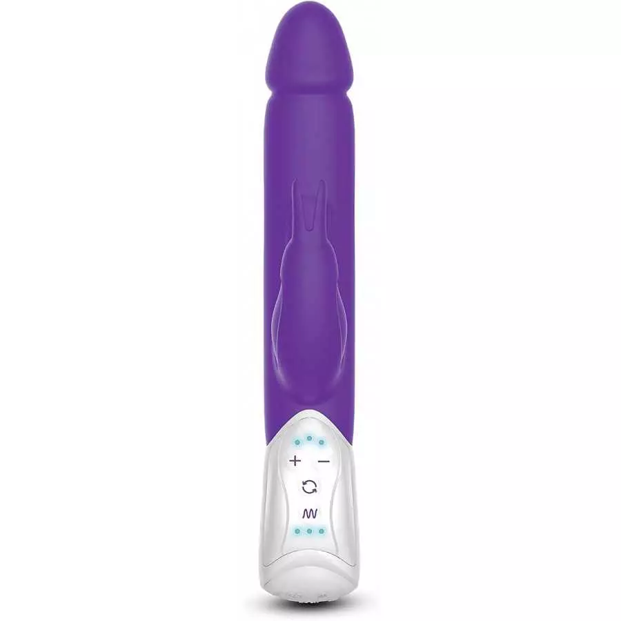 Rabbit Essentials Realistic Rabbit Vibrator with Throbbing Shaft (Includes: USB Rechargeable Charger, Satin Storage Bag, and Use