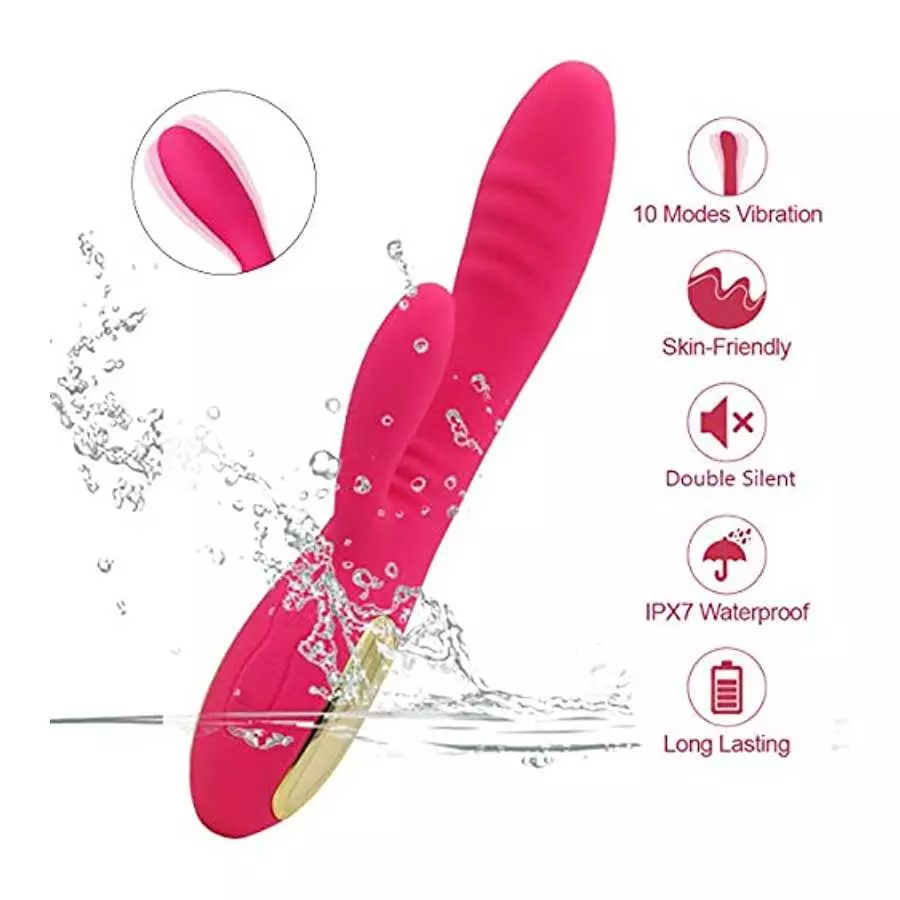 Christmas Gift G Spot Dildo Rabbit Vibrator, Waterproof Rechargeable Quiet Clitoris Stimulator with 10 Strong Vibrations Dual St