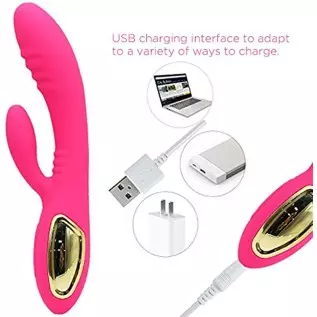 Christmas Gift G Spot Dildo Rabbit Vibrator, Waterproof Rechargeable Quiet Clitoris Stimulator with 10 Strong Vibrations Dual St