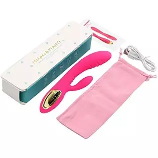 Christmas Gift G Spot Dildo Rabbit Vibrator, Waterproof Rechargeable Quiet Clitoris Stimulator with 10 Strong Vibrations Dual St