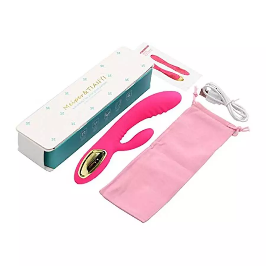 Christmas Gift G Spot Dildo Rabbit Vibrator, Waterproof Rechargeable Quiet Clitoris Stimulator with 10 Strong Vibrations Dual St