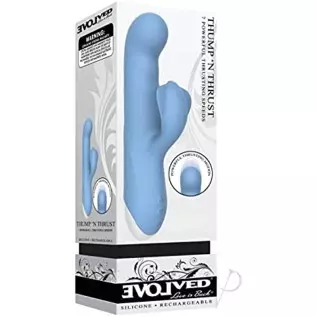 Evolved Love Is Back - Thump-'N Thrust Silicone Rechargeable Rabbit-Style Vibrator - Blue