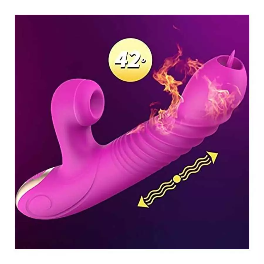 Thrusting Clitoral Rabbit Vibrator for Women G-spot&Clitoris Double Tongue Licking Rotating Dildo With Powerful 20 Vibration and
