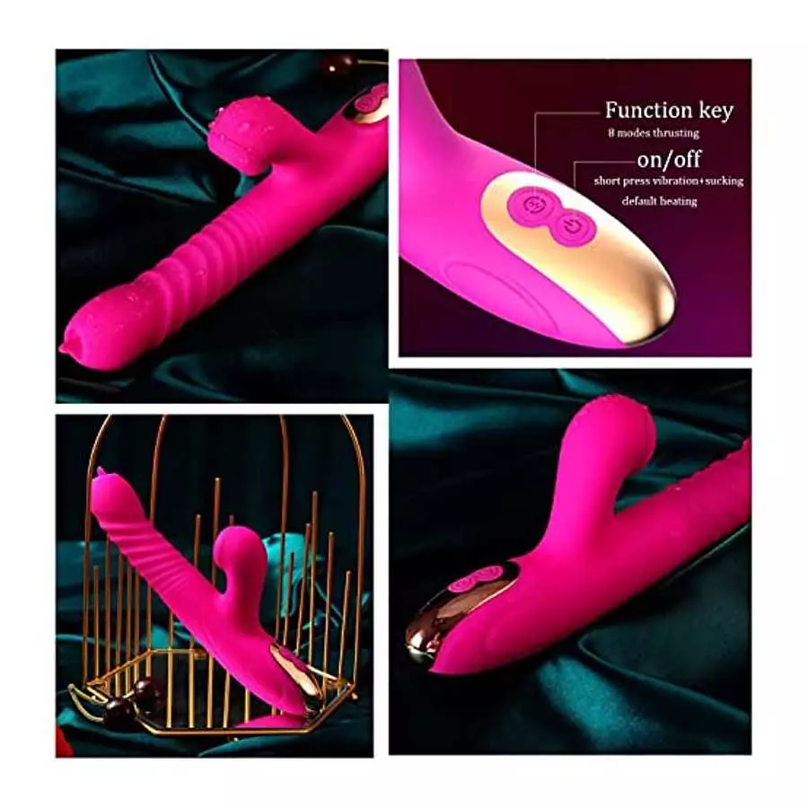 Thrusting Clitoral Rabbit Vibrator for Women G-spot&Clitoris Double Tongue Licking Rotating Dildo With Powerful 20 Vibration and