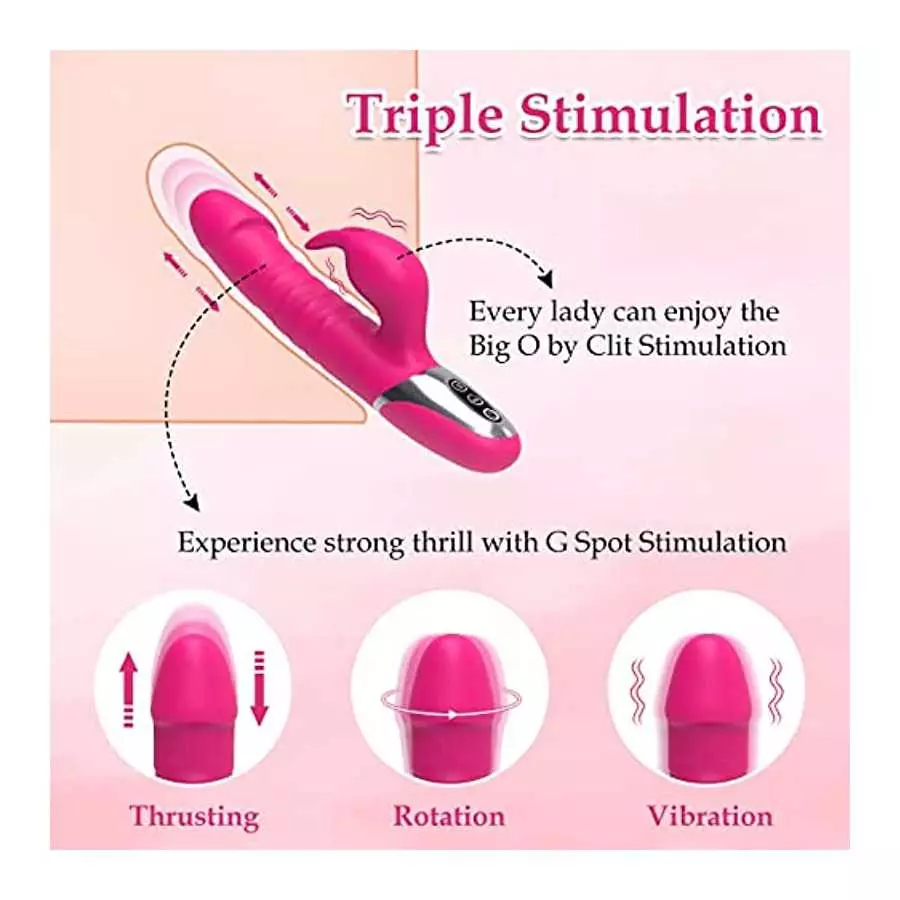 Thrusting G Spot Rabbit Vibrator Dildo for Women, Silicone Sex Toy with Realistic Glans for Clitoral Anal Stimulation, 7 Thrust 