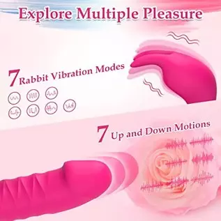 Thrusting G Spot Rabbit Vibrator Dildo for Women, Silicone Sex Toy with Realistic Glans for Clitoral Anal Stimulation, 7 Thrust 