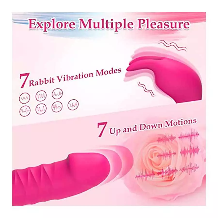Thrusting G Spot Rabbit Vibrator Dildo for Women, Silicone Sex Toy with Realistic Glans for Clitoral Anal Stimulation, 7 Thrust 