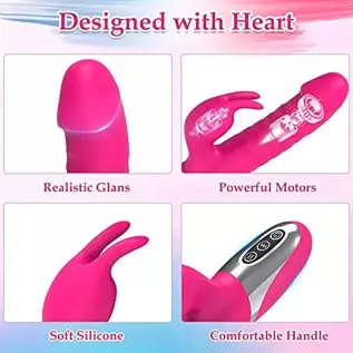 Thrusting G Spot Rabbit Vibrator Dildo for Women, Silicone Sex Toy with Realistic Glans for Clitoral Anal Stimulation, 7 Thrust 