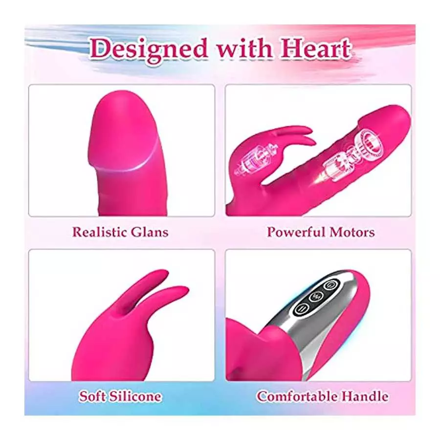 Thrusting G Spot Rabbit Vibrator Dildo for Women, Silicone Sex Toy with Realistic Glans for Clitoral Anal Stimulation, 7 Thrust 