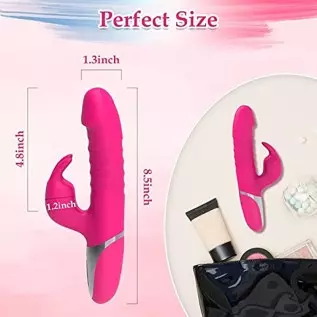 Thrusting G Spot Rabbit Vibrator Dildo for Women, Silicone Sex Toy with Realistic Glans for Clitoral Anal Stimulation, 7 Thrust 