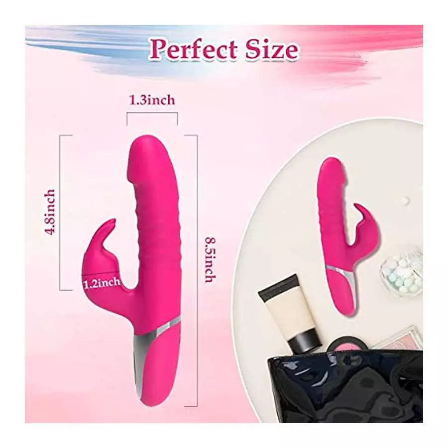 Thrusting G Spot Rabbit Vibrator Dildo for Women, Silicone Sex Toy with Realistic Glans for Clitoral Anal Stimulation, 7 Thrust 
