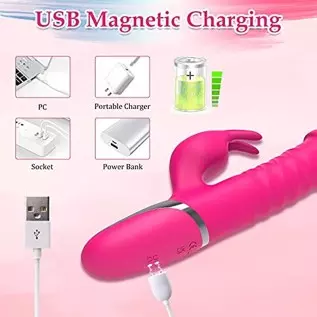 Thrusting G Spot Rabbit Vibrator Dildo for Women, Silicone Sex Toy with Realistic Glans for Clitoral Anal Stimulation, 7 Thrust 