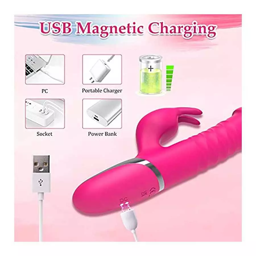 Thrusting G Spot Rabbit Vibrator Dildo for Women, Silicone Sex Toy with Realistic Glans for Clitoral Anal Stimulation, 7 Thrust 