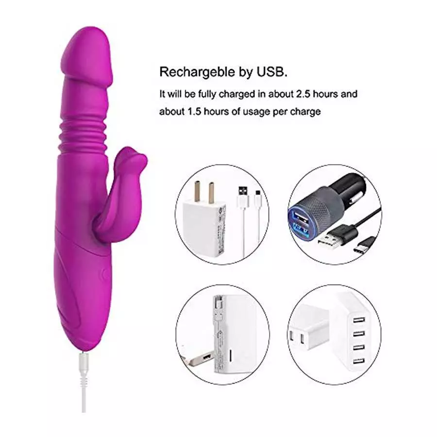 Thrusting Clitoral Rabbit Vibrator with 7 Thrusting Rotation Modes, Fupusy Waterproof G Spot Dildo Vibrator for Vagina Clit Orga