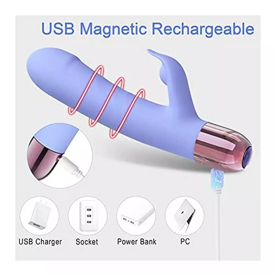 Eupher Pulsating Rabbit Vibrator for Women, Magnetic Rechargeable G Spot Clitoral Dildo Vibrator with 107℉ Heating & 9 Thrust Pu