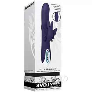 Evolved Novelties - Put a Ring On it - 2 Motors - 16 Functions and Speeds - Rabbit-Style Silicone Rechargeable Vibrator - Purple