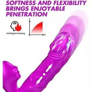 Thrusting Dildo Rabbit Vibrator for Women, Licking Tongue G Spot Sex Toy with 3 Telescopic & 10 Vibration Modes,Can Heating Anal
