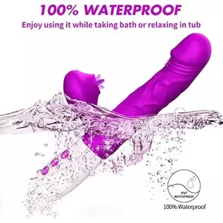 Thrusting Dildo Rabbit Vibrator for Women, Licking Tongue G Spot Sex Toy with 3 Telescopic & 10 Vibration Modes,Can Heating Anal