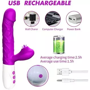 Thrusting Dildo Rabbit Vibrator for Women, Licking Tongue G Spot Sex Toy with 3 Telescopic & 10 Vibration Modes,Can Heating Anal