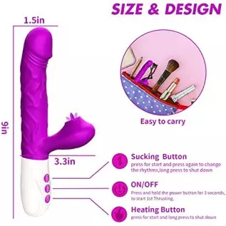 Thrusting Dildo Rabbit Vibrator for Women, Licking Tongue G Spot Sex Toy with 3 Telescopic & 10 Vibration Modes,Can Heating Anal