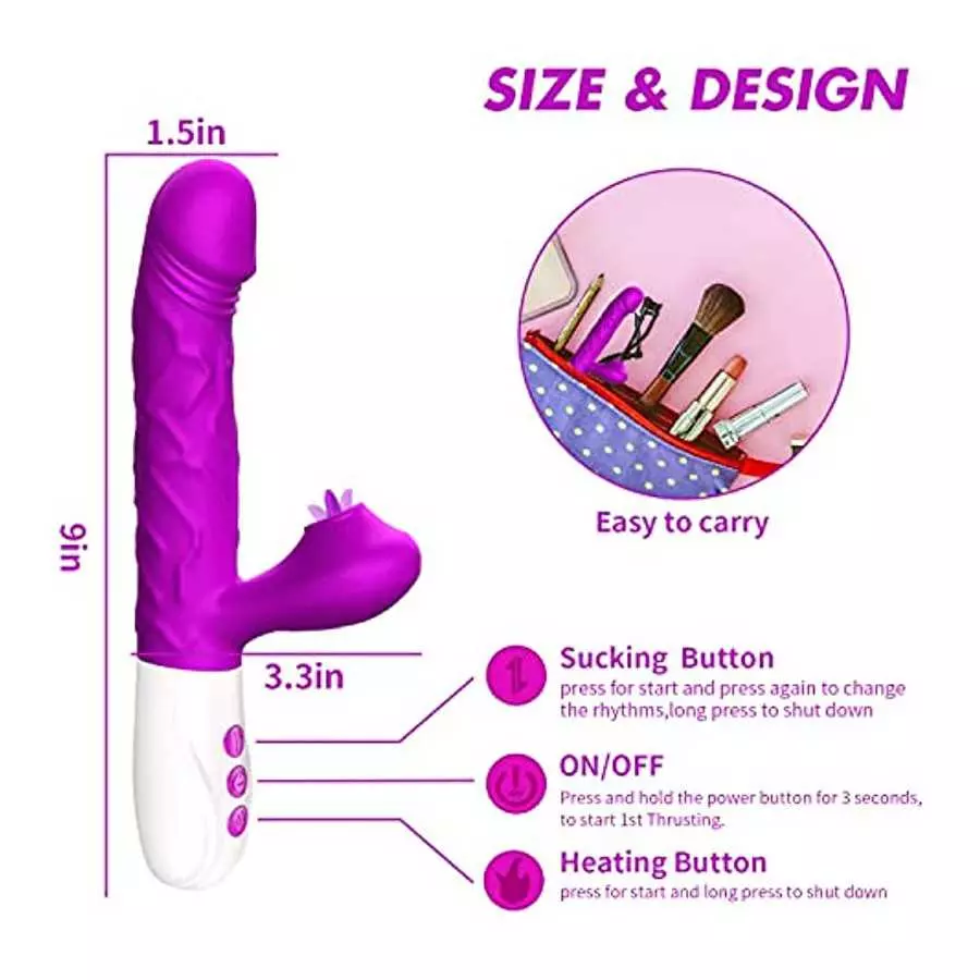 Thrusting Dildo Rabbit Vibrator for Women, Licking Tongue G Spot Sex Toy with 3 Telescopic & 10 Vibration Modes,Can Heating Anal