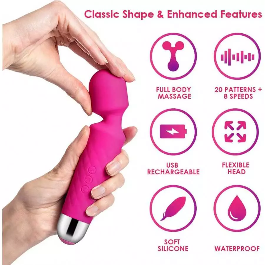 Personal Wand Massager - 8 Powerful Speeds and 20 Vibration Modes Mini Cordless Wand Massager for Women, Relief Relax Muscles (F