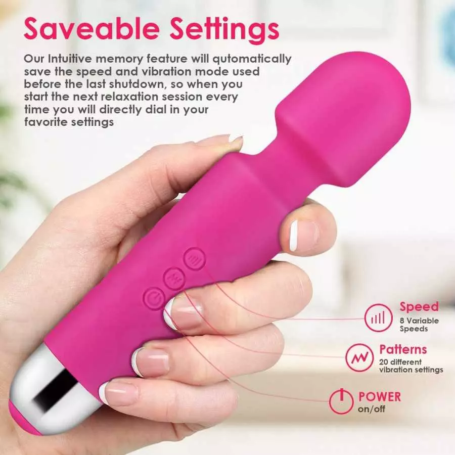 Personal Wand Massager - 8 Powerful Speeds and 20 Vibration Modes Mini Cordless Wand Massager for Women, Relief Relax Muscles (F