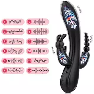 SXOVO Rabbit Vibrator with 12 Vibration Modes 3 in 1 G-spot Vibrator Rechargeable Waterproof Silicone Anal Dildo for Female Coup