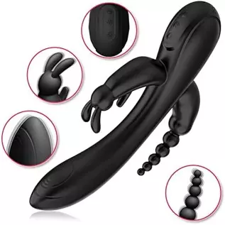 SXOVO Rabbit Vibrator with 12 Vibration Modes 3 in 1 G-spot Vibrator Rechargeable Waterproof Silicone Anal Dildo for Female Coup