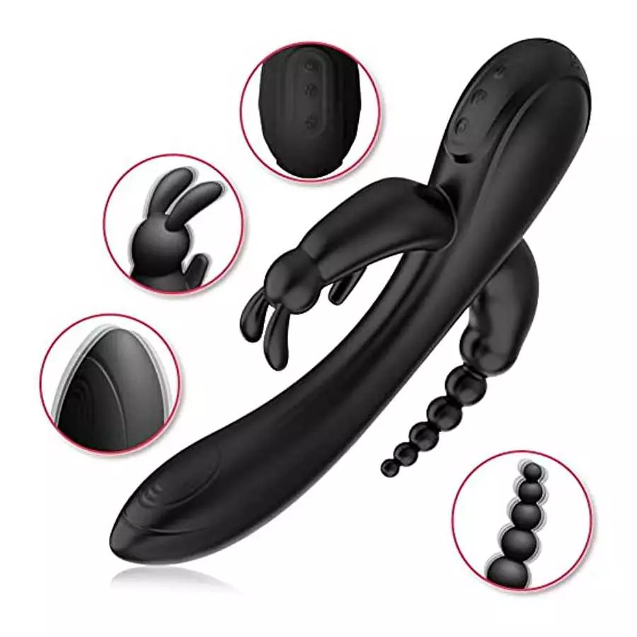 SXOVO Rabbit Vibrator with 12 Vibration Modes 3 in 1 G-spot Vibrator Rechargeable Waterproof Silicone Anal Dildo for Female Coup