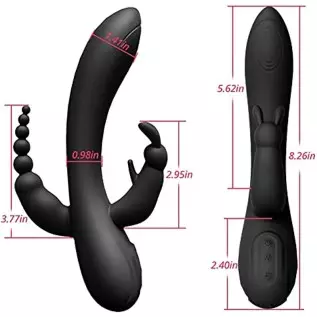 SXOVO Rabbit Vibrator with 12 Vibration Modes 3 in 1 G-spot Vibrator Rechargeable Waterproof Silicone Anal Dildo for Female Coup