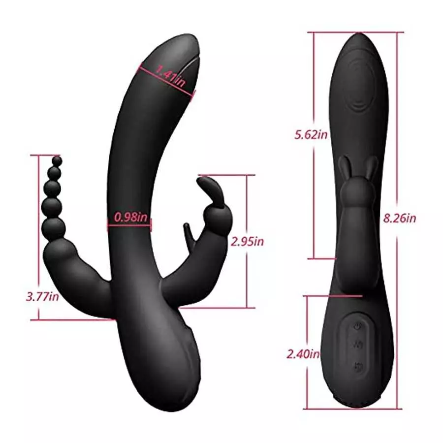 SXOVO Rabbit Vibrator with 12 Vibration Modes 3 in 1 G-spot Vibrator Rechargeable Waterproof Silicone Anal Dildo for Female Coup