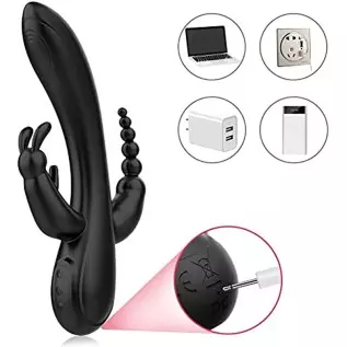 SXOVO Rabbit Vibrator with 12 Vibration Modes 3 in 1 G-spot Vibrator Rechargeable Waterproof Silicone Anal Dildo for Female Coup