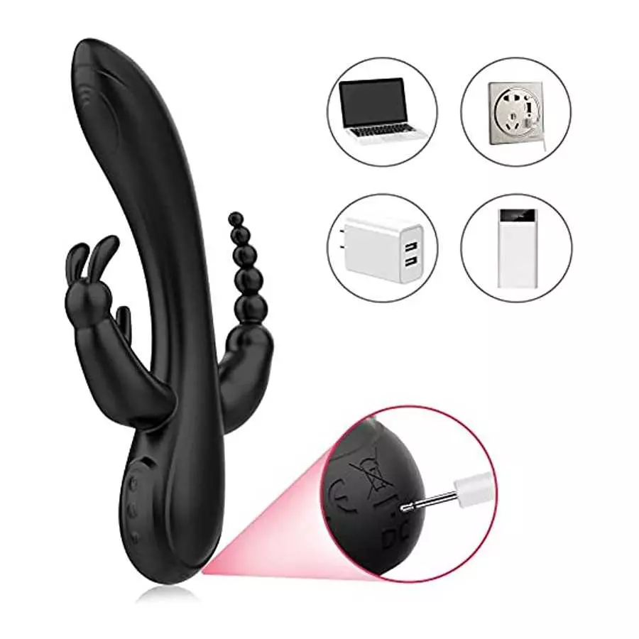 SXOVO Rabbit Vibrator with 12 Vibration Modes 3 in 1 G-spot Vibrator Rechargeable Waterproof Silicone Anal Dildo for Female Coup