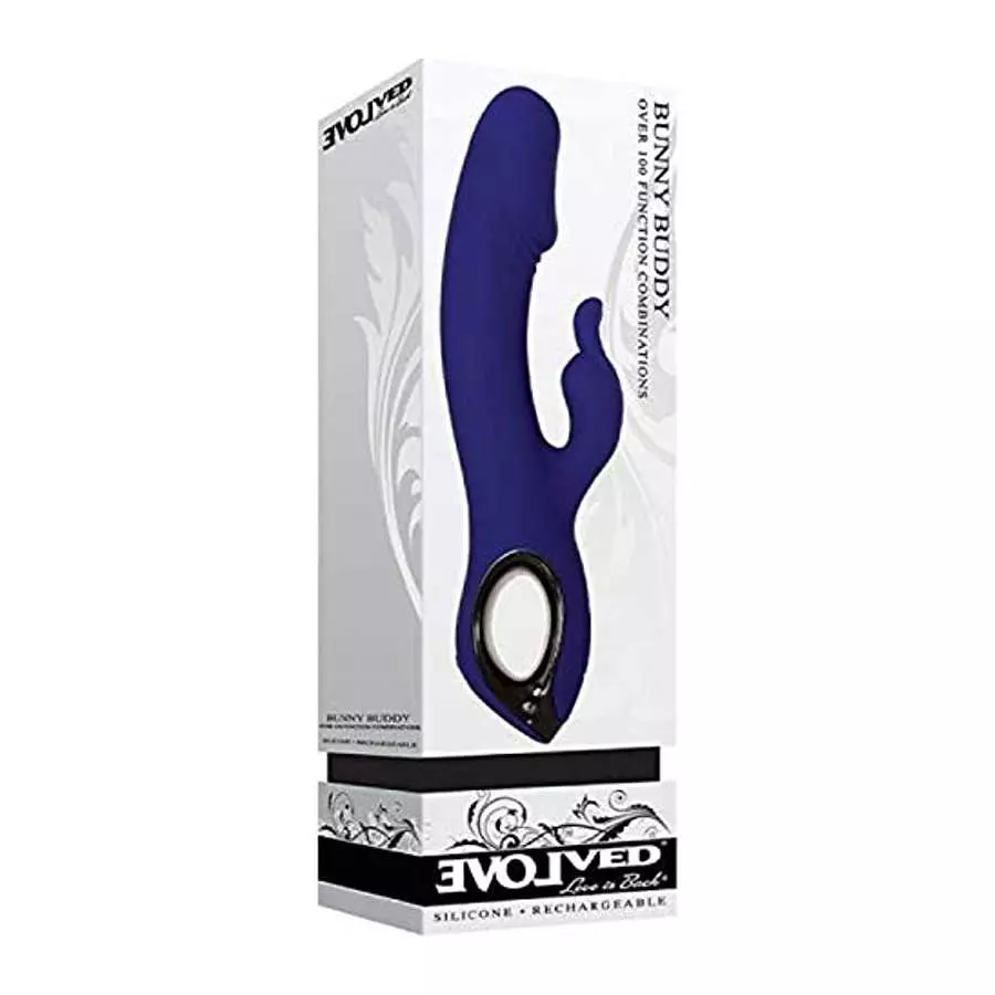 Evolved Love Is Back - Bunny Buddy - 10 Speed Rabbit-Style with Clitoral Stimulation Silicone Rechargeable Vibrator - Purple
