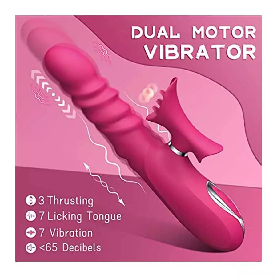 Thrusting Rabbit Vibrator 10" Clitoral G Spot Vibrator with 7 Independent Licking,Thrusting Vibrators Realistic Dildo Stimulator