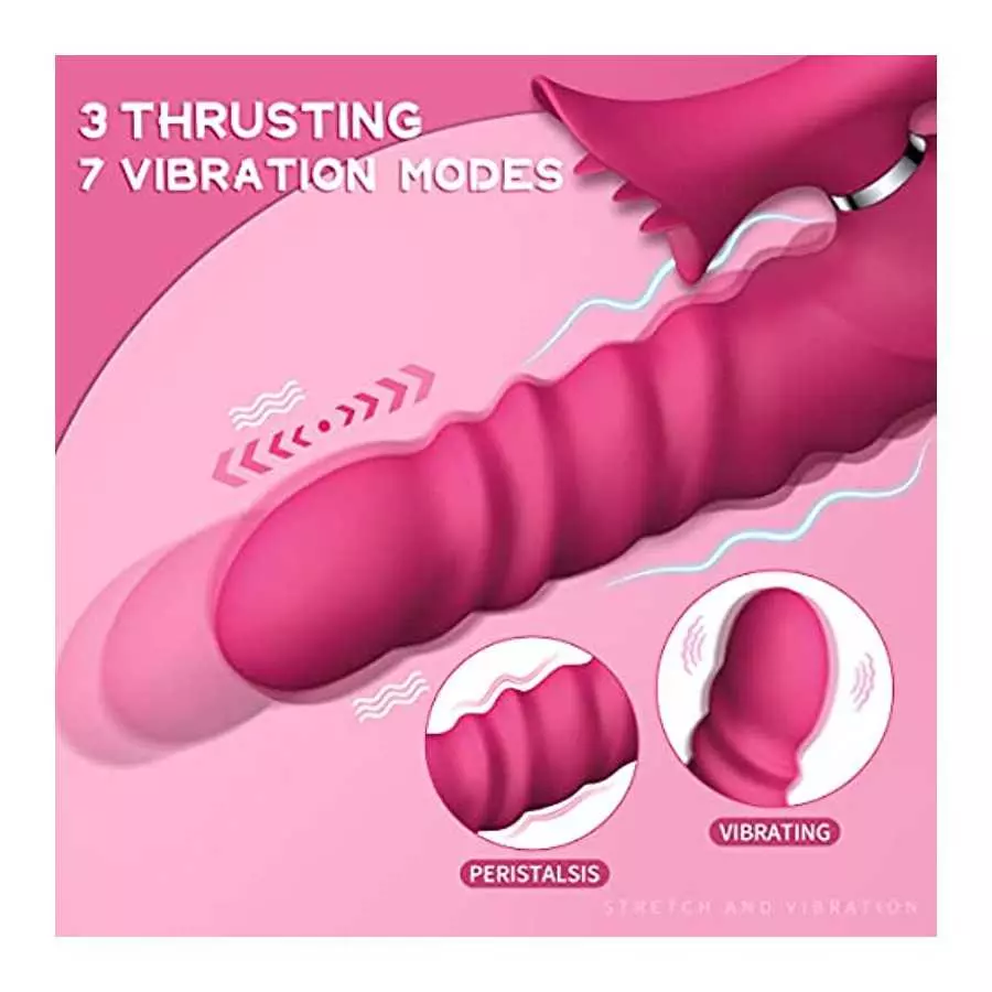Thrusting Rabbit Vibrator 10" Clitoral G Spot Vibrator with 7 Independent Licking,Thrusting Vibrators Realistic Dildo Stimulator