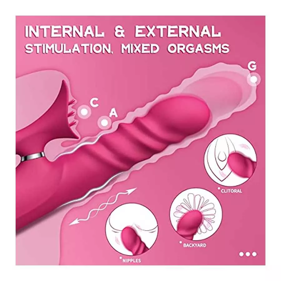 Thrusting Rabbit Vibrator 10" Clitoral G Spot Vibrator with 7 Independent Licking,Thrusting Vibrators Realistic Dildo Stimulator