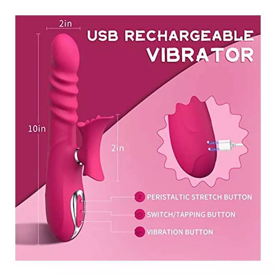 Thrusting Rabbit Vibrator 10" Clitoral G Spot Vibrator with 7 Independent Licking,Thrusting Vibrators Realistic Dildo Stimulator