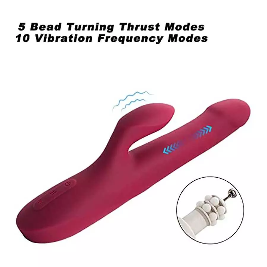 Beaded Ring Thrusting Vibrator, 10" Quadruple Action Female Pleasure Tool Clit Stimulator, Rotating G-Spot Vibrator , 5 Rotating