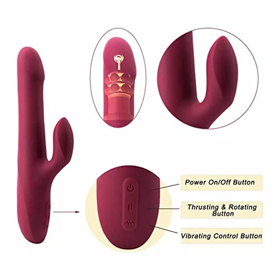 Beaded Ring Thrusting Vibrator, 10" Quadruple Action Female Pleasure Tool Clit Stimulator, Rotating G-Spot Vibrator , 5 Rotating